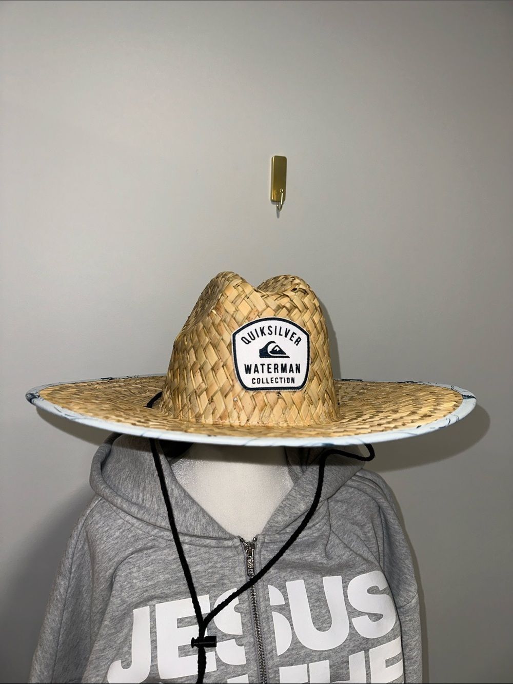 QUICKSILVER L/XL MEN’S WATERMAN COLLECTION STRAW HAT BLUE BRIM lining Wide Brim